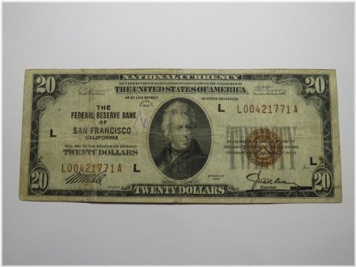 San Francisco Federal Reserve Bank $20 1929 Note