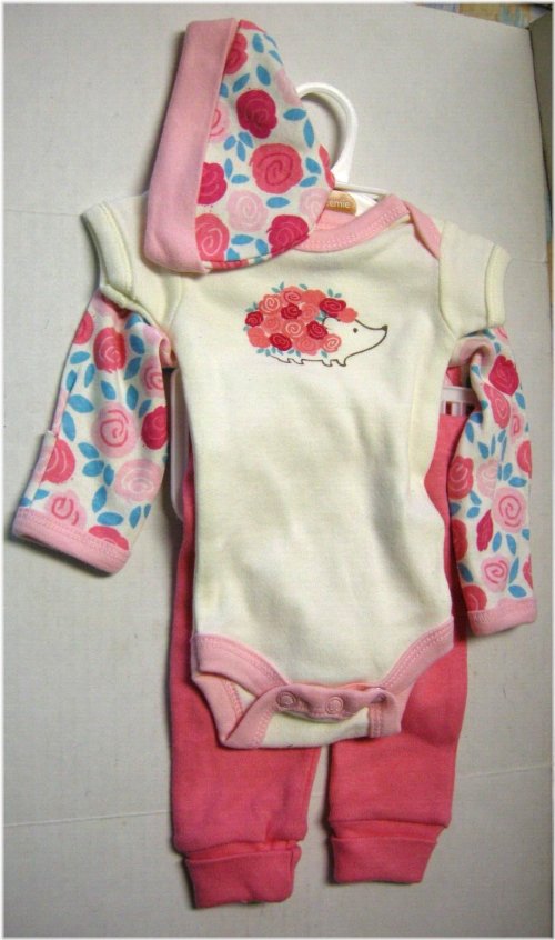 Hedgehog & Floral Print Preemie Set