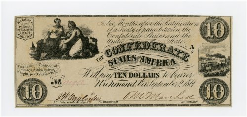Civil War Era Confederate $10 Note