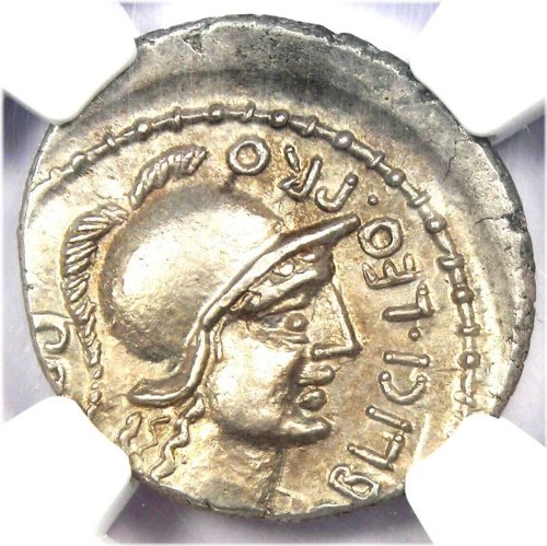 Pompey Junior Silver Denarius - 46 BC - NGC Choice AU Certified