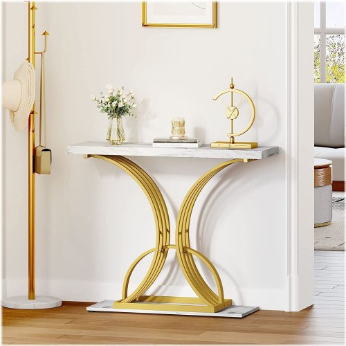 Golden Elegance Faux Marble Console Table