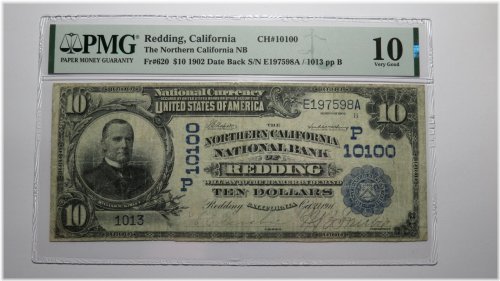 Redding California $10 National Currency Banknote, 1902 Series