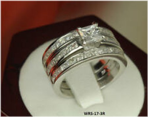 Princess Cut Sterling Silver CZ Bridal Ring Set