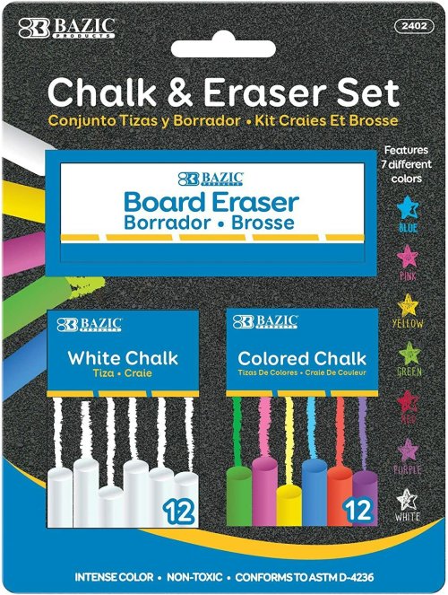 Chalk and Eraser Set for School, Crafts, Art, and Outdoor Activities