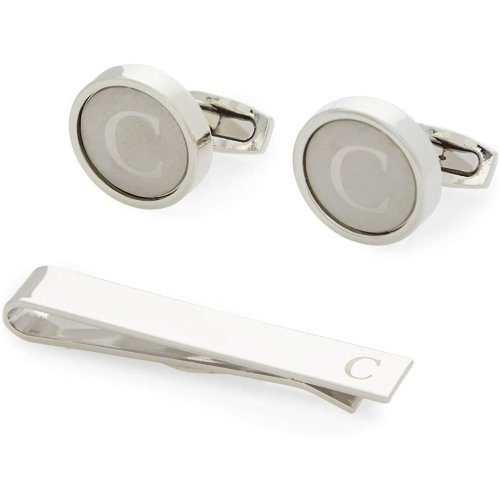 Personalized Monogram Cufflinks and Tie Clip Set with Gift Box