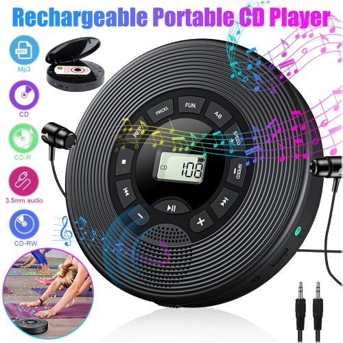 AudioMate - Portable CD Player with Rechargeable Battery and Headset for On-The-Go Listening