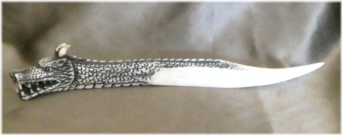 Majestic Dragon Letter Opener with Vintage Hand Carved Deer Antler Handle