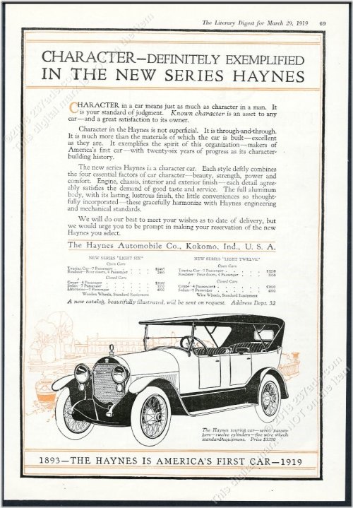 Vintage Haynes Touring Car Print Ad