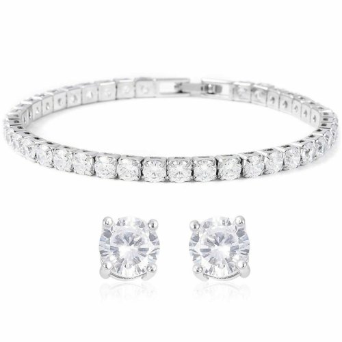 Sparkling Set: CZ Tennis Bracelet and Sterling Silver Studs