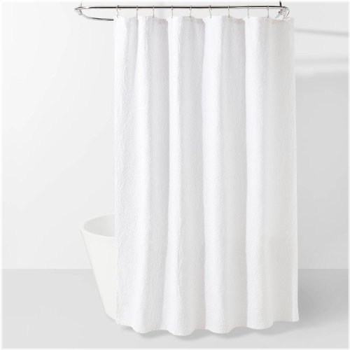 White Medallion Matelasse Shower Curtain