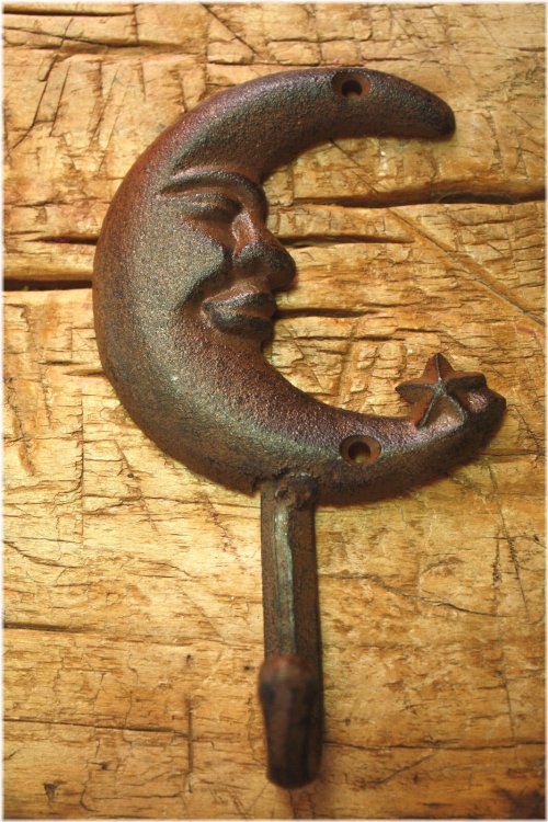 Crescent Moon Cast Iron Hook and Key Holder Set