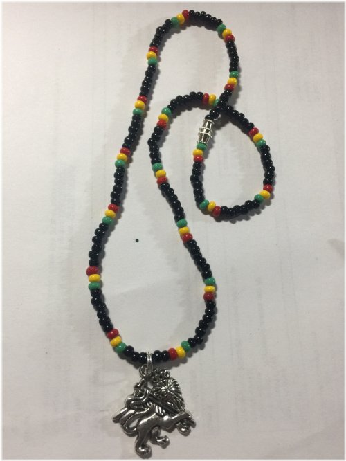 Silver Mane Rasta Beaded Necklace