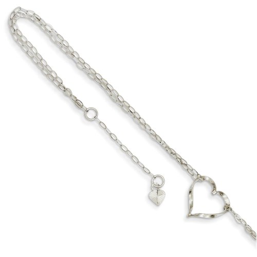 White Gold Heart Double Strand Anklet