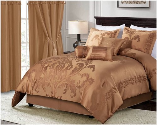 Copper Gold Floral Jacquard Comforter Set