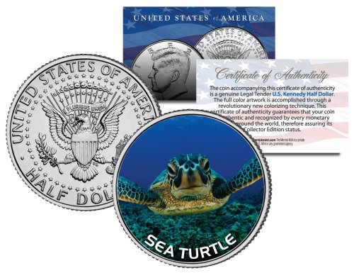 Colorized US Half Dollar featuring a Sea Turtle Design