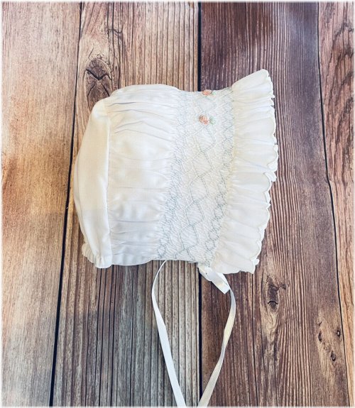 Blue Smocked Newborn Bonnet by Will'Beth