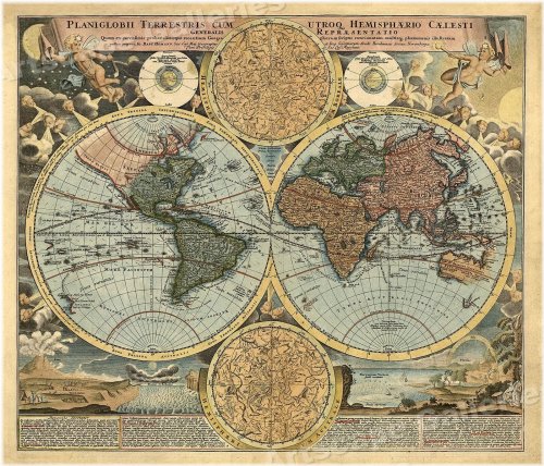 Celestial Exploration Map Poster - 1716 Historic Old World - 24x28
