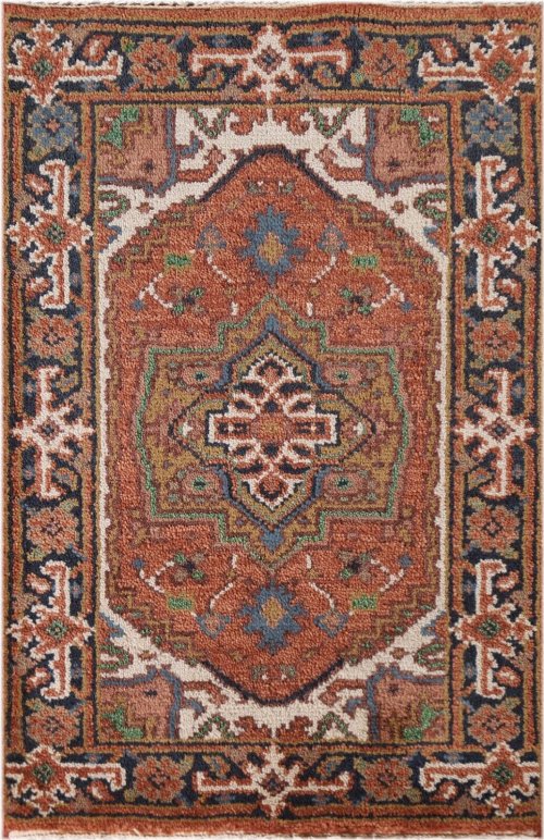 Heriz Serapi Geometric Wool Foyer Rug