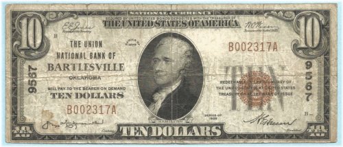 Union NB $10 Bartlesville 1929-T1