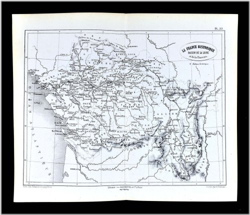 France Loire River Basin Historical Map - 1877 Battles & Towns with Dates