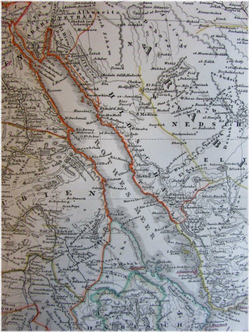 Arabian Peninsula, Africa, Persia, Iran 1860 Stieler Scarce Old Map