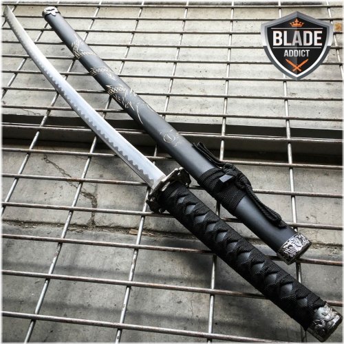 Black Dragon Katana: Authentic Japanese Steel Sword with Ninja Blade and Wooden Tang