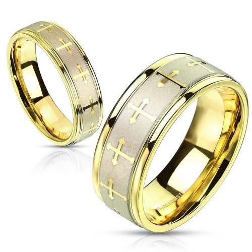 Crossed Gold Steel Ring