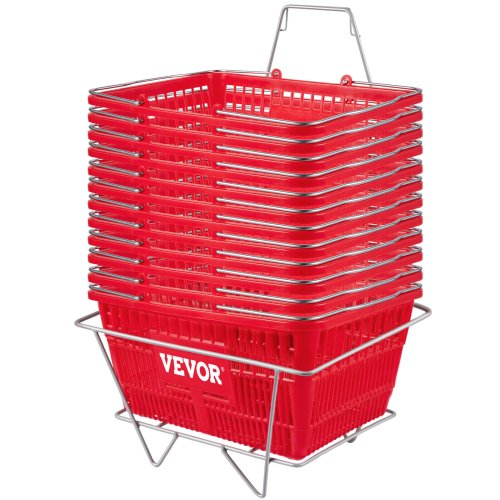 Red Basket Collection with Chrome Handles and Metal Stand