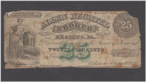 Pennsylvania Allen Bechtel 25 Cent Banknote (1862)