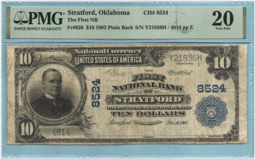 Stratford Series 1902-PB $10 National Banknote - PMG 20