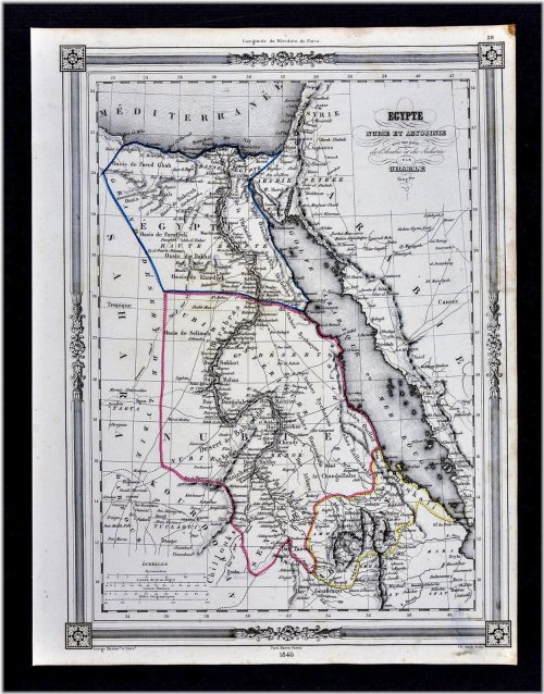 1846 Bocage & Charle Map - Egypt Nubia Abyssinia - Cairo Gizah Nile River Africa