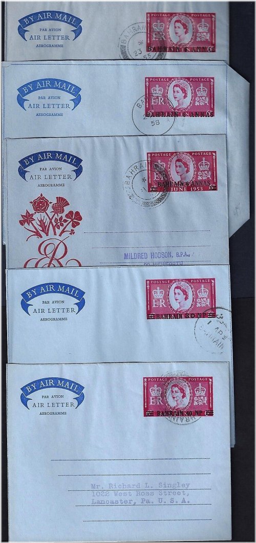 Bahrain First Day Air Letter Cancels Collection (1953-1958)