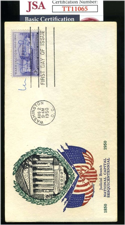 Supreme Court Justice William Douglas Signed 1950 FDC Cache Autograph with JSA COA