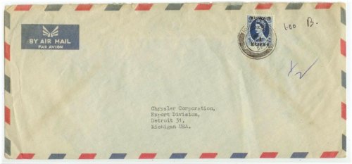 Kuwaiti Air Mail Cover to Chrysler Michigan, 1958