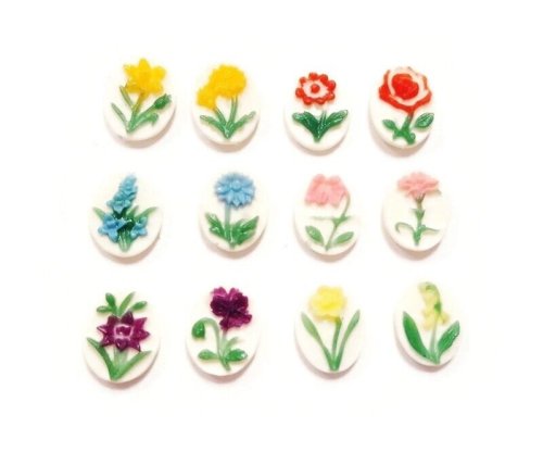 Vintage Floral Oval Cameo Cabochons Set