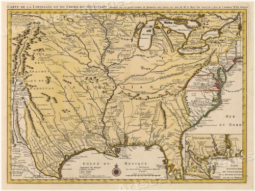 Louisiana and Mississippi Vintage Map - 1730s French Style