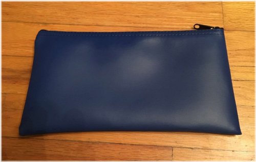 Blue Vinyl Cash and Coin Organizer Bag - 10.5" x 5.5