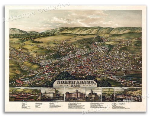 North Adams Massachusetts Vintage Style City Map - 1881