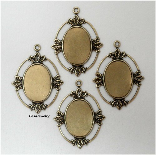 Golden Art Nouveau Bezel Set with Top Hang Ring - Set of 4