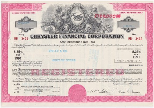 Chrysler Financial Corporation Bond Stock Certificate