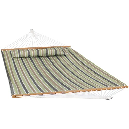 Khaki Stripe Quilted Hammock with Spreader Bar and Pillow