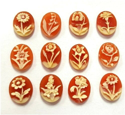 Floral Carnelian Cameos - Vintage Assorted Set