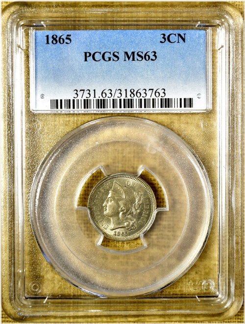 1865 PCGS MS63 Three Cent Nickel