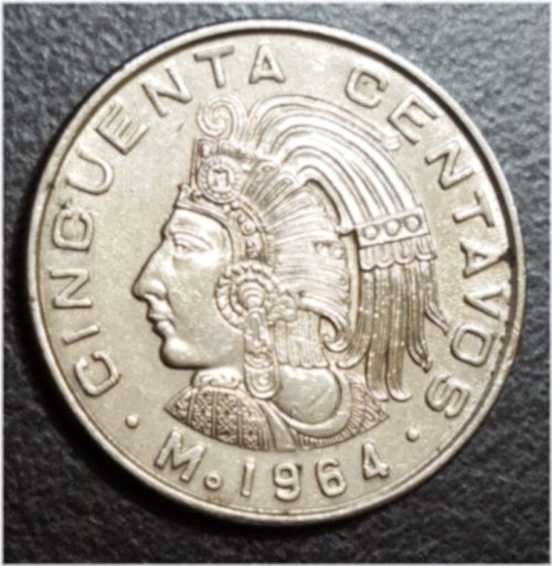 Cuauhtemoc Warrior 50 Centavos Coin (1964)