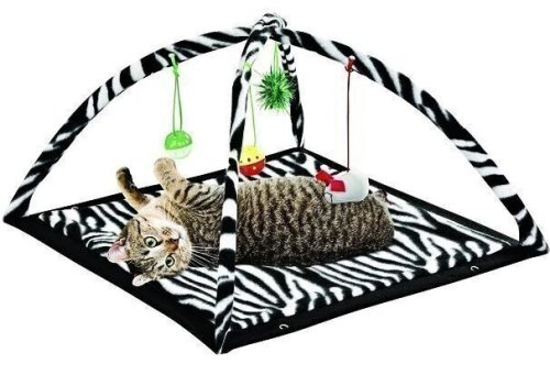 Zebra Play Tent with Dangle Toys for Cats