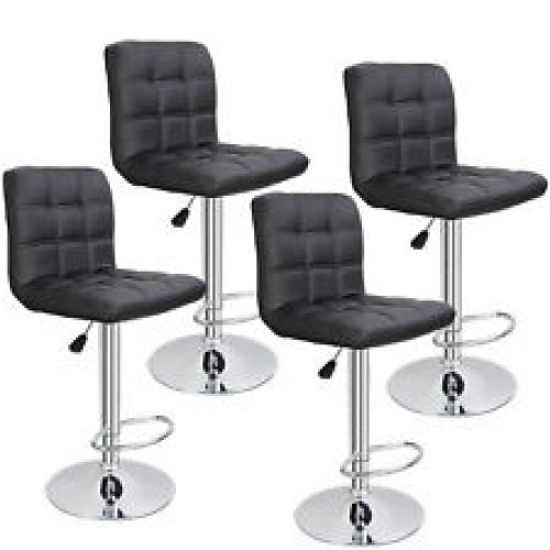 Square Leather Swivel Stools with Adjustable Backs