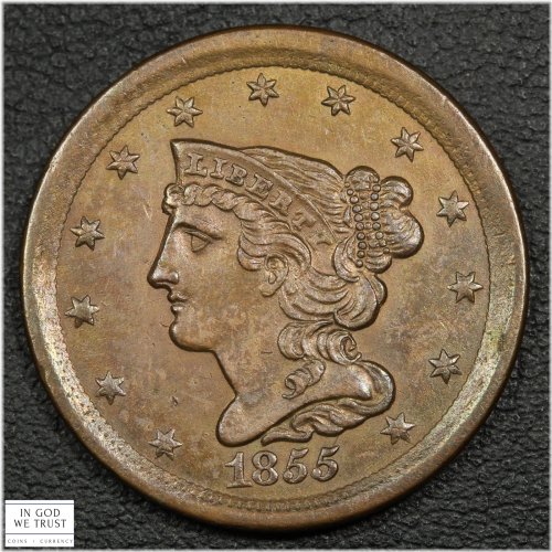 Copper Braided Hair Half Cent - 1855 Cleaned