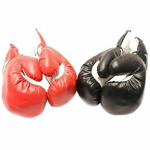 Red-Black Faux Leather Boxing Gloves (16 oz, 2 Pairs)