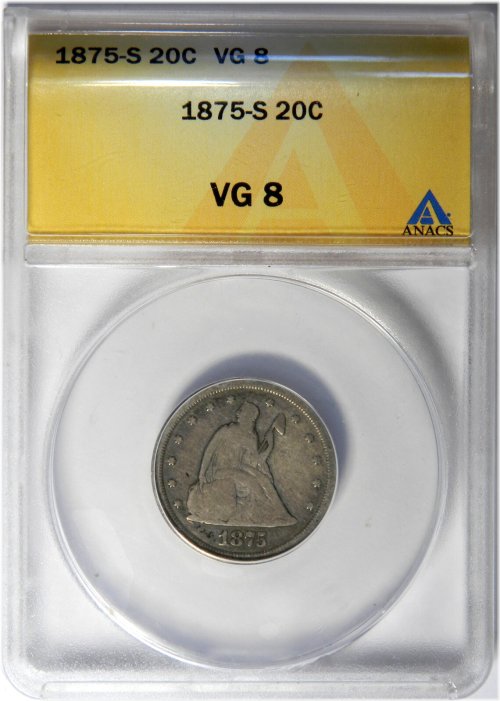 1875-S Solid VG8 Twenty Cent Coin by ANACS