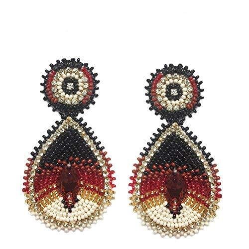 Teardrop Beaded Earrings (Brown Cream)